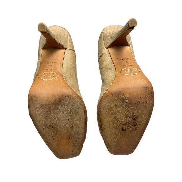 Prada Suede Peep Toe Heels Pleated Detail Neutral Tan | EU 37 - Picture 13 of 15
